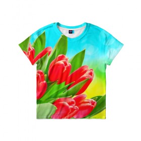 Детская футболка 3D с принтом Тюльпаны в Тюмени, 100% гипоаллергенный полиэфир | прямой крой, круглый вырез горловины, длина до линии бедер, чуть спущенное плечо, ткань немного тянется | краснык | природа | тюльпан | цветок