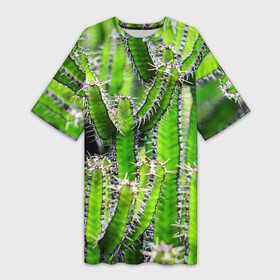 Платье-футболка 3D с принтом Кактус в Тюмени,  |  | кактус | колючки | прикольные картинки | природа | цветочки | цветы