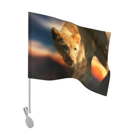 Флаг для автомобиля с принтом Львица в Тюмени, 100% полиэстер | Размер: 30*21 см | lion | голова животного | дикая кошка | кот | лев | цвет