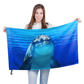 Флаг 3D с принтом Дельфин в Тюмени, 100% полиэстер | плотность ткани — 95 г/м2, размер — 67 х 109 см. Принт наносится с одной стороны | вода | дельфин | море | отдых | отпуск | подводный мир | туризм