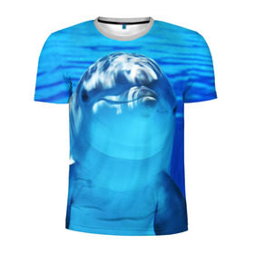 Мужская футболка 3D спортивная с принтом Дельфин в Тюмени, 100% полиэстер с улучшенными характеристиками | приталенный силуэт, круглая горловина, широкие плечи, сужается к линии бедра | Тематика изображения на принте: вода | дельфин | море | отдых | отпуск | подводный мир | туризм