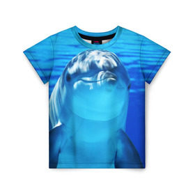 Детская футболка 3D с принтом Дельфин в Тюмени, 100% гипоаллергенный полиэфир | прямой крой, круглый вырез горловины, длина до линии бедер, чуть спущенное плечо, ткань немного тянется | Тематика изображения на принте: вода | дельфин | море | отдых | отпуск | подводный мир | туризм