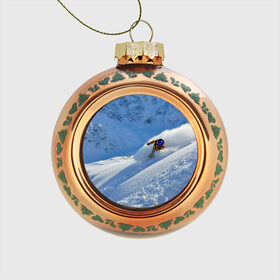 Стеклянный ёлочный шар с принтом Спуск в Тюмени, Стекло | Диаметр: 80 мм | Тематика изображения на принте: гора | зима | лыжник | снег | спорт | спуск
