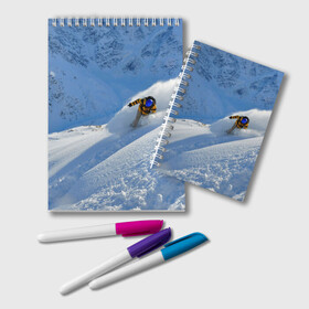 Блокнот с принтом Спуск в Тюмени, 100% бумага | 48 листов, плотность листов — 60 г/м2, плотность картонной обложки — 250 г/м2. Листы скреплены удобной пружинной спиралью. Цвет линий — светло-серый
 | гора | зима | лыжник | снег | спорт | спуск