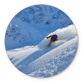 Коврик круглый с принтом Спуск в Тюмени, резина и полиэстер | круглая форма, изображение наносится на всю лицевую часть | гора | зима | лыжник | снег | спорт | спуск