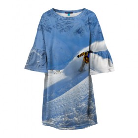 Детское платье 3D с принтом Спуск в Тюмени, 100% полиэстер | прямой силуэт, чуть расширенный к низу. Круглая горловина, на рукавах — воланы | гора | зима | лыжник | снег | спорт | спуск