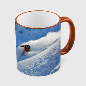 Кружка 3D с принтом Спуск в Тюмени, керамика | ёмкость 330 мл | Тематика изображения на принте: гора | зима | лыжник | снег | спорт | спуск