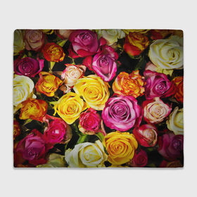 Плед 3D с принтом Букет роз в Тюмени, 100% полиэстер | закругленные углы, все края обработаны. Ткань не мнется и не растягивается | Тематика изображения на принте: жёлтый | красный | лепестки | прикольные картинки | розы | цветочки | цветы