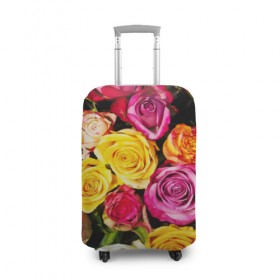 Чехол для чемодана 3D с принтом Букет роз в Тюмени, 86% полиэфир, 14% спандекс | двустороннее нанесение принта, прорези для ручек и колес | жёлтый | красный | лепестки | прикольные картинки | розы | цветочки | цветы