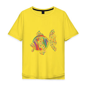 Мужская футболка хлопок Oversize с принтом Разноцветная рыбка в Тюмени, 100% хлопок | свободный крой, круглый ворот, “спинка” длиннее передней части | 
