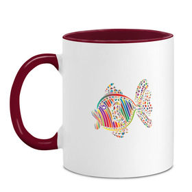 Кружка двухцветная с принтом Разноцветная рыбка в Тюмени, керамика | объем — 330 мл, диаметр — 80 мм. Цветная ручка и кайма сверху, в некоторых цветах — вся внутренняя часть | 