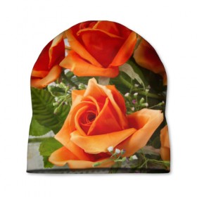 Шапка 3D с принтом Розы в Тюмени, 100% полиэстер | универсальный размер, печать по всей поверхности изделия | Тематика изображения на принте: бабочки | весна | краски | лето | осень | розы | цветок | цветы