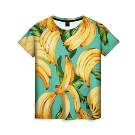 Женская футболка 3D с принтом Банан в Тюмени, 100% полиэфир ( синтетическое хлопкоподобное полотно) | прямой крой, круглый вырез горловины, длина до линии бедер | banana | банан | бананы | паттерн