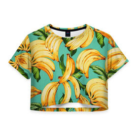 Женская футболка 3D укороченная с принтом Банан в Тюмени, 100% полиэстер | круглая горловина, длина футболки до линии талии, рукава с отворотами | banana | банан | бананы | паттерн