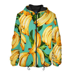 Мужская куртка 3D с принтом Банан в Тюмени, ткань верха — 100% полиэстер, подклад — флис | прямой крой, подол и капюшон оформлены резинкой с фиксаторами, два кармана без застежек по бокам, один большой потайной карман на груди. Карман на груди застегивается на липучку | Тематика изображения на принте: banana | банан | бананы | паттерн