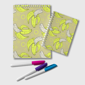 Блокнот с принтом Банан 8 в Тюмени, 100% бумага | 48 листов, плотность листов — 60 г/м2, плотность картонной обложки — 250 г/м2. Листы скреплены удобной пружинной спиралью. Цвет линий — светло-серый
 | Тематика изображения на принте: banana | банан | бананы | паттерн