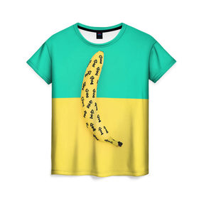 Женская футболка 3D с принтом Банан 5 в Тюмени, 100% полиэфир ( синтетическое хлопкоподобное полотно) | прямой крой, круглый вырез горловины, длина до линии бедер | banana | fashion | банан | бананы | мода