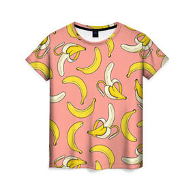 Женская футболка 3D с принтом Банан 1 в Тюмени, 100% полиэфир ( синтетическое хлопкоподобное полотно) | прямой крой, круглый вырез горловины, длина до линии бедер | banana | банан | бананы | паттерн