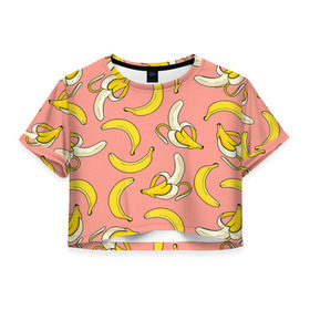 Женская футболка 3D укороченная с принтом Банан 1 в Тюмени, 100% полиэстер | круглая горловина, длина футболки до линии талии, рукава с отворотами | banana | банан | бананы | паттерн