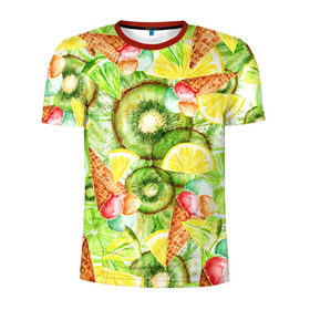 Мужская футболка 3D спортивная с принтом Веселые фрукты 2 в Тюмени, 100% полиэстер с улучшенными характеристиками | приталенный силуэт, круглая горловина, широкие плечи, сужается к линии бедра | апельсин | арбуз | банан | виноград | груша | киви | мороженое | овощи | питание | ппп | правильное | тайланд | фрукт | яблоко