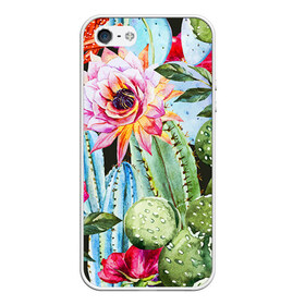 Чехол для iPhone 5/5S матовый с принтом Зелень в Тюмени, Силикон | Область печати: задняя сторона чехла, без боковых панелей | кактусы | лилия | тропики | цветы
