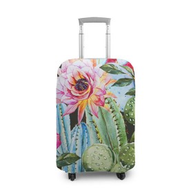 Чехол для чемодана 3D с принтом Зелень в Тюмени, 86% полиэфир, 14% спандекс | двустороннее нанесение принта, прорези для ручек и колес | кактусы | лилия | тропики | цветы