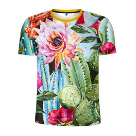 Мужская футболка 3D спортивная с принтом Зелень в Тюмени, 100% полиэстер с улучшенными характеристиками | приталенный силуэт, круглая горловина, широкие плечи, сужается к линии бедра | кактусы | лилия | тропики | цветы