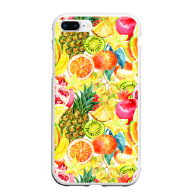 Чехол для iPhone 7Plus/8 Plus матовый с принтом Веселые фрукты 1 в Тюмени, Силикон | Область печати: задняя сторона чехла, без боковых панелей | апельсин | арбуз | банан | виноград | груша | киви | овощи | питание | ппп | правильное | тайланд | фрукт | яблоко