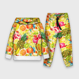 Детский костюм 3D (с толстовкой) с принтом Веселые фрукты 1 в Тюмени,  |  | Тематика изображения на принте: апельсин | арбуз | банан | виноград | груша | киви | овощи | питание | ппп | правильное | тайланд | фрукт | яблоко
