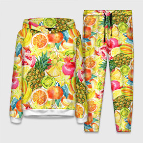 Женский костюм 3D (с толстовкой) с принтом Веселые фрукты 1 в Тюмени,  |  | апельсин | арбуз | банан | виноград | груша | киви | овощи | питание | ппп | правильное | тайланд | фрукт | яблоко