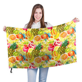 Флаг 3D с принтом Веселые фрукты 1 в Тюмени, 100% полиэстер | плотность ткани — 95 г/м2, размер — 67 х 109 см. Принт наносится с одной стороны | апельсин | арбуз | банан | виноград | груша | киви | овощи | питание | ппп | правильное | тайланд | фрукт | яблоко