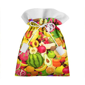 Подарочный 3D мешок с принтом Веселые фрукты в Тюмени, 100% полиэстер | Размер: 29*39 см | Тематика изображения на принте: апельсин | арбуз | банан | виноград | груша | киви | овощи | питание | ппп | правильное | тайланд | фрукт | яблоко