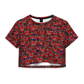 Женская футболка 3D укороченная с принтом Какодемоны (pixel-art) в Тюмени, 100% полиэстер | круглая горловина, длина футболки до линии талии, рукава с отворотами | doom | демон | дум