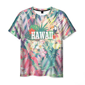Мужская футболка 3D с принтом HAWAII 5 в Тюмени, 100% полиэфир | прямой крой, круглый вырез горловины, длина до линии бедер | hawaii | гаваи | лето | океан | отдых | пальмы | пляж | серф