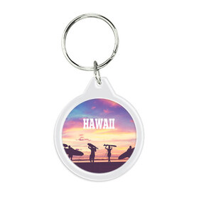 Брелок круглый с принтом HAWAII 3 в Тюмени, пластик и полированная сталь | круглая форма, металлическое крепление в виде кольца | Тематика изображения на принте: hawaii | гаваи | лето | океан | отдых | пальмы | пляж | серф