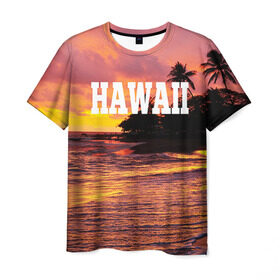 Мужская футболка 3D с принтом HAWAII 2 в Тюмени, 100% полиэфир | прямой крой, круглый вырез горловины, длина до линии бедер | hawaii | гаваи | лето | океан | отдых | пальмы | пляж | серф