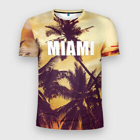 Мужская футболка 3D спортивная с принтом MIAMI в Тюмени, 100% полиэстер с улучшенными характеристиками | приталенный силуэт, круглая горловина, широкие плечи, сужается к линии бедра | miami | лето | майами | маями | океан | отдых | пальмы | пляж | серф