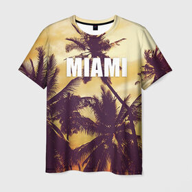 Мужская футболка 3D с принтом MIAMI в Тюмени, 100% полиэфир | прямой крой, круглый вырез горловины, длина до линии бедер | miami | лето | майами | маями | океан | отдых | пальмы | пляж | серф