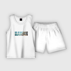 Детская пижама с шортами хлопок с принтом HAWAII 8 в Тюмени,  |  | hawaii | гаваи | лето | море | океан | пальмы | пляж | серф