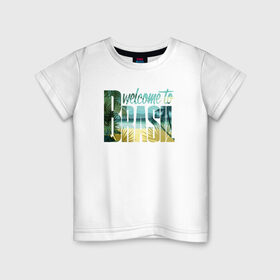 Детская футболка хлопок с принтом Бразилия в Тюмени, 100% хлопок | круглый вырез горловины, полуприлегающий силуэт, длина до линии бедер | Тематика изображения на принте: brasil | бразилия | море | океан | пальмы | пляж