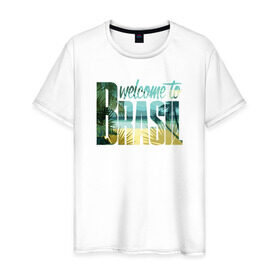 Мужская футболка хлопок с принтом Бразилия в Тюмени, 100% хлопок | прямой крой, круглый вырез горловины, длина до линии бедер, слегка спущенное плечо. | brasil | бразилия | море | океан | пальмы | пляж