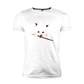 Мужская футболка премиум с принтом Лиса с кисточкой в Тюмени, 92% хлопок, 8% лайкра | приталенный силуэт, круглый вырез ворота, длина до линии бедра, короткий рукав | foxy | лис | лиса | фыр фыр