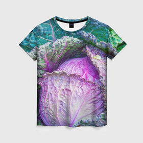 Женская футболка 3D с принтом Капуста в Тюмени, 100% полиэфир ( синтетическое хлопкоподобное полотно) | прямой крой, круглый вырез горловины, длина до линии бедер | Тематика изображения на принте: дача | еда | зелень | капуста | овощи | огород | растения | цветная капуста