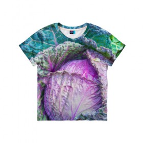 Детская футболка 3D с принтом Капуста в Тюмени, 100% гипоаллергенный полиэфир | прямой крой, круглый вырез горловины, длина до линии бедер, чуть спущенное плечо, ткань немного тянется | Тематика изображения на принте: дача | еда | зелень | капуста | овощи | огород | растения | цветная капуста