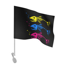 Флаг для автомобиля с принтом Рыбалка в Тюмени, 100% полиэстер | Размер: 30*21 см | art | bubbles | fish | fishing | river | skeleton | water | арт | вода | пузыри | река | рыба | рыбалка | скелет