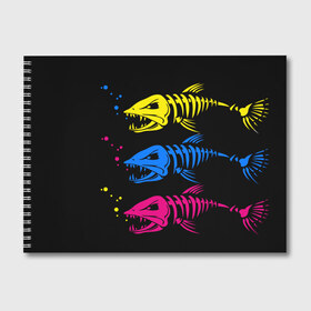 Альбом для рисования с принтом Рыбалка в Тюмени, 100% бумага
 | матовая бумага, плотность 200 мг. | art | bubbles | fish | fishing | river | skeleton | water | арт | вода | пузыри | река | рыба | рыбалка | скелет