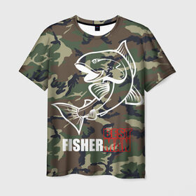 Мужская футболка 3D с принтом Лучший рыбак в Тюмени, 100% полиэфир | прямой крой, круглый вырез горловины, длина до линии бедер | best fisherman | camouflage | fish | fishing | man | камуфляж | лучший рыбак | мужчина | рыба | рыбалка