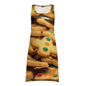 Платье-майка 3D с принтом Печеньки в Тюмени, 100% полиэстер | полуприлегающий силуэт, широкие бретели, круглый вырез горловины, удлиненный подол сзади. | десерт | еда | новый год | печенье | праздник | сладости