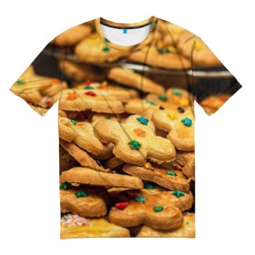 Мужская футболка 3D с принтом Печеньки в Тюмени, 100% полиэфир | прямой крой, круглый вырез горловины, длина до линии бедер | Тематика изображения на принте: десерт | еда | новый год | печенье | праздник | сладости