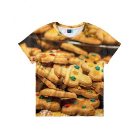 Детская футболка 3D с принтом Печеньки в Тюмени, 100% гипоаллергенный полиэфир | прямой крой, круглый вырез горловины, длина до линии бедер, чуть спущенное плечо, ткань немного тянется | Тематика изображения на принте: десерт | еда | новый год | печенье | праздник | сладости